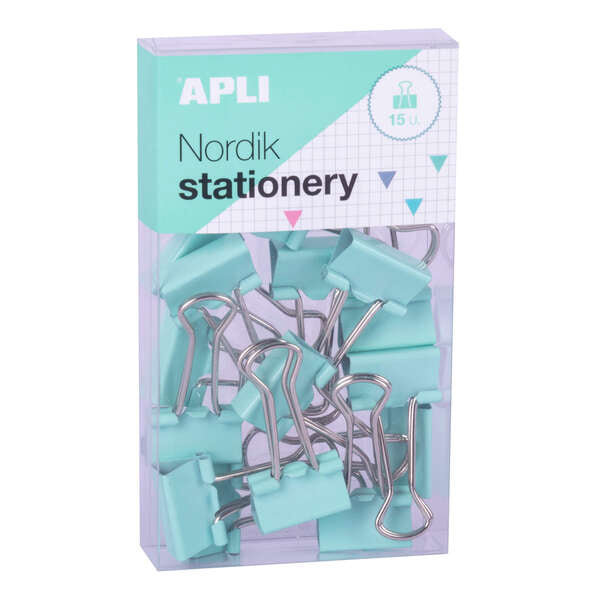 Apli Pinzas de Palas Abatibles 19mm - Clips de Acero Templado en Colores Pastel - Asas en Acabado Niquel - 15 Pinzas por Caja - 12 Cajas (3 por Color) - Eurohole para Colgar - Sujecion Óptima Hasta 50 Hojas - Disponibles en 4 Colores Nordik 8 pieza(s)