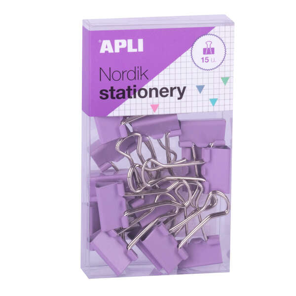 Apli Pinzas de Palas Abatibles 19mm - Clips de Acero Templado en Colores Pastel - Asas en Acabado Niquel - 15 Pinzas por Caja - 12 Cajas (3 por Color) - Eurohole para Colgar - Sujecion Óptima Hasta 50 Hojas - Disponibles en 4 Colores Nordik 8 pieza(s)