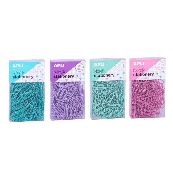 Apli Clips Nordik Pastel - 28mm - 140 Clips por Caja - 12 Cajas (3 Colores) - Eurohole para Colgar - Rosa, Lila, Azul y Turquesa 1 pieza(s)