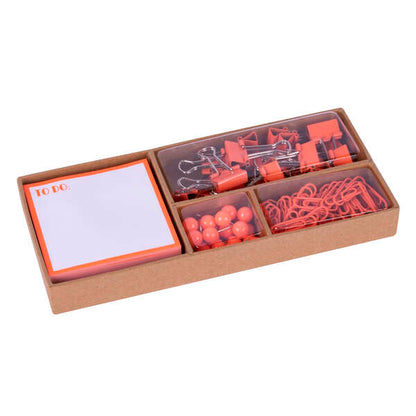 Apli Fluor Collection Set de Oficina - 25 Pins, 80 Clips de 28mm, 20 Pinzas Abatibles de 19mm y Notas Adhesivas de 100 Hojas en Naranja Fluor - Diseño Moderno y Llamativo - Producto Reposicionable para Expositor 17684 1 pieza(s)