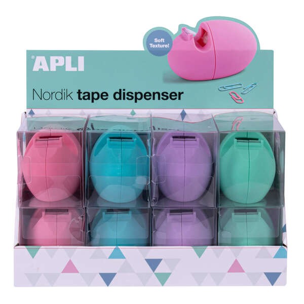 Apli Nordik Collection Dispensadores de Cinta Adhesiva - Medida 60x70x120mm - 8 Portarrollos de Diferentes Colores - Textura Suave y Tacto Agradable - Compatible con Rollos de 19mmx33M 1 pieza(s)