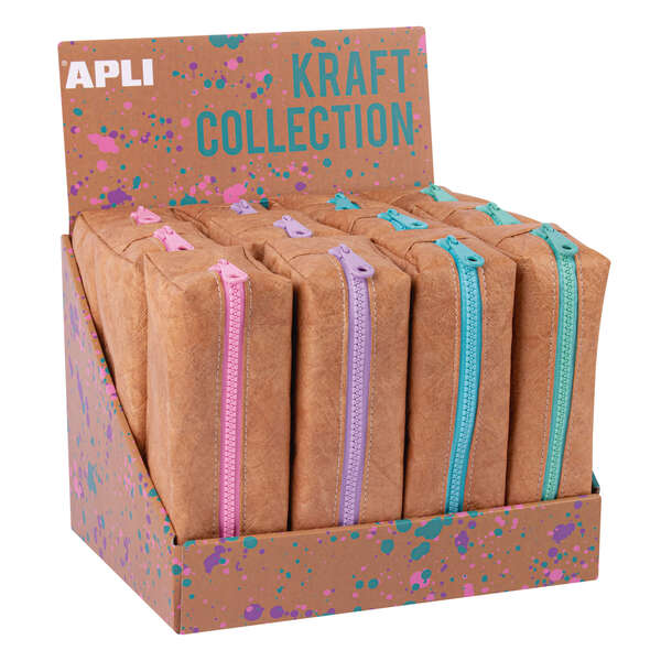 Apli Kraft Collection Expositor de 12 Estuches Compactos con Cremallera de Colores Pastel - Estuches de 185x75x55mm con Gran Capacidad, Flexibilidad y Resistencia - Cremallera Esmaltada, Facil de Limpiar y Resistente al Agua 12 pieza(s)