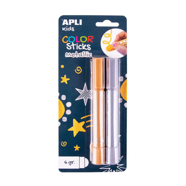 Apli Color Sticks Temperas Solidas - Pack 2 Unidades de 6g en Colores Metalizados - No Manchan, Acabado Satinado, Secado Rapido - Efecto Cera o Tempera Segun Presion - Flexible y sin Disolventes 1 pieza(s)