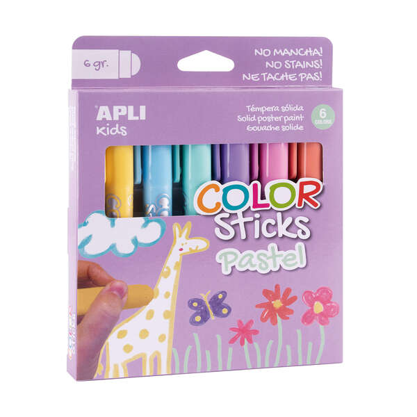 Apli Color Sticks Temperas Solidas - Pack 6 Unidades de 6g en Colores Pastel - Acabado Satinado sin Necesidad de Barniz - Secado Rapido en Menos de 3 Minutos - Efecto Cera o Tempera Segun la Presion Ejercida 1 pieza(s)