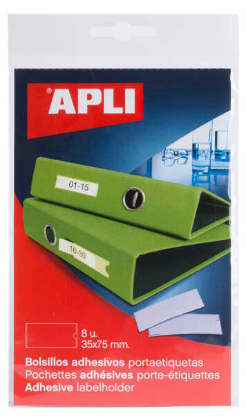 APLI - PACK 8 BOLSILLOS ETIQ. APLI ADH. TRANSP. 35X75MM