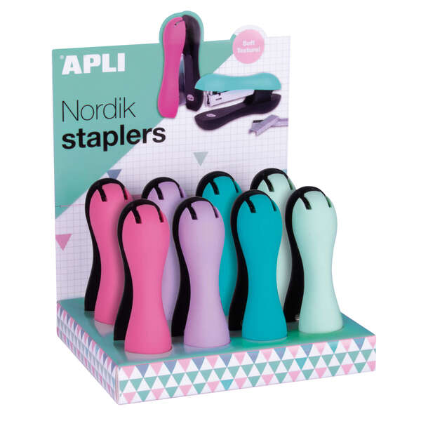 Apli Nordik Collection Grapadora Ergonomica Soft - Grapas Nº22/6-24/6 - Capacidad de 40 Hojas - Horizontal/Vertical - Expositor 8 Unidades Colores Pastel 1 pieza(s)