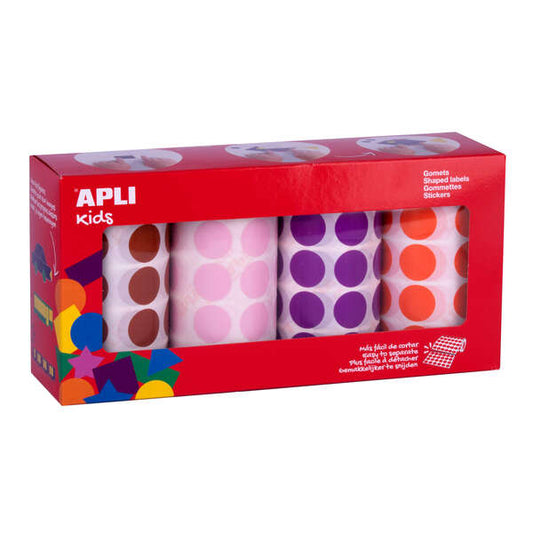 Apli Gomets Redondos Ø 20mm - Pack de 4 Rollos en Colores Surtidos - Adhesivo Permanente - 7080 Gomets en Total 1 pieza(s)