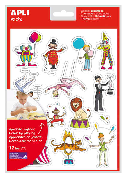 Apli Bolsa de Gomets Tematicos el Circo - 168 Gomets en 12 Hojas - Adhesivo Removible - Ideal para Escuelas - Adhesivo Base Agua - Libre de Disolventes - Divertidas Ilustraciones - Colorido Circo 5 pieza(s)