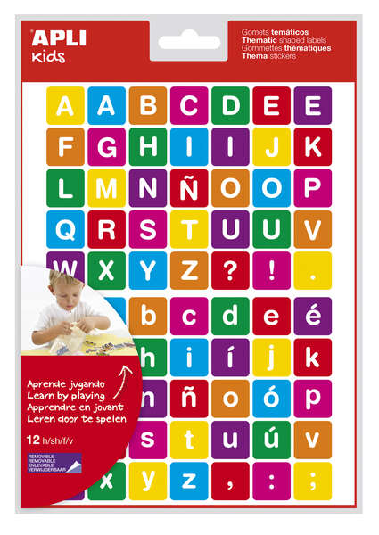 Apli Gomets Tematicos Letras - 12 Hojas (840 Gomets) - Adhesivo Removible - Ideal para Aprendizaje de Lectura y Escritura - Adhesivo Base Agua - Libre de Disolventes - Color Variado 5 pieza(s)