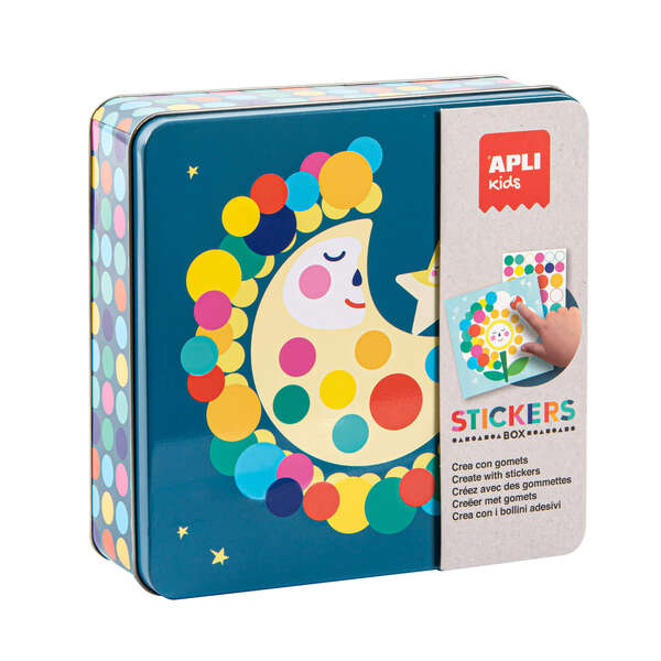 Apli Juegos de Gomets Luna - Incluye 16 Laminas y 12 Hojas de Gomets Removibles - Alto Valor Didactico - Caja Metalica con Diseño Exclusivo - Recomendado para Niños a Partir de 3 Años 1 pieza(s)