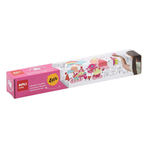 Apli Expositor de Rollos de Papel Adhesivo para Pegar y Colorear - Tamaño 30Cmx4M - 12 Rollos con Diseños de Transportes y Candy Land - Adhesivo Removible - Alto Valor Didactico - Color Blanco y Negro 1 pieza(s)