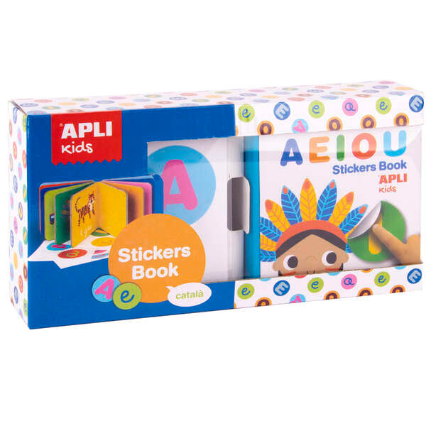 Apli Libro de Pegatinas Educativo Vocales - Tamaño 100x100x40 - 10 Paginas de Carton Rigido de 3mm - 5 Hojas de Gomets Removibles - Diseño Infantil con Ilustraciones Coloridas y Divertidas - Resistente y Facil de Manejar 1 pieza(s)