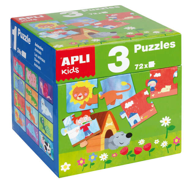 Apli Puzles Educativos - 24 Piezas de 7x7cm - Desarrollo de Habilidades y Capacidades - Tematicas: Animales, Casa y Estaciones - Ideal para Niños de 3 Años en Adelante - Formato de Cubo Resistente y Seguro 1 pieza(s)