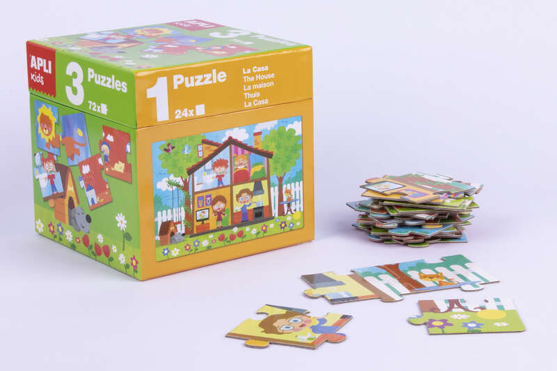 Apli Puzles Educativos - 24 Piezas de 7x7cm - Desarrollo de Habilidades y Capacidades - Tematicas: Animales, Casa y Estaciones - Ideal para Niños de 3 Años en Adelante - Formato de Cubo Resistente y Seguro 1 pieza(s)