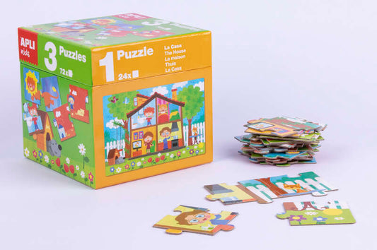 Apli Puzles Educativos - 24 Piezas de 7x7cm - Desarrollo de Habilidades y Capacidades - Tematicas: Animales, Casa y Estaciones - Ideal para Niños de 3 Años en Adelante - Formato de Cubo Resistente y Seguro 1 pieza(s)