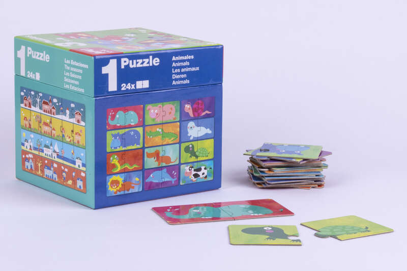 Apli Puzles Educativos - 24 Piezas de 7x7cm - Desarrollo de Habilidades y Capacidades - Tematicas: Animales, Casa y Estaciones - Ideal para Niños de 3 Años en Adelante - Formato de Cubo Resistente y Seguro 1 pieza(s)