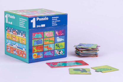 Apli Puzles Educativos - 24 Piezas de 7x7cm - Desarrollo de Habilidades y Capacidades - Tematicas: Animales, Casa y Estaciones - Ideal para Niños de 3 Años en Adelante - Formato de Cubo Resistente y Seguro 1 pieza(s)