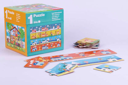 Apli Puzles Educativos - 24 Piezas de 7x7cm - Desarrollo de Habilidades y Capacidades - Tematicas: Animales, Casa y Estaciones - Ideal para Niños de 3 Años en Adelante - Formato de Cubo Resistente y Seguro 1 pieza(s)