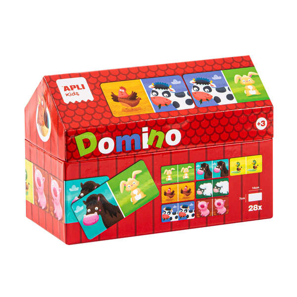 Apli Kids Domino de la Granja Ilustrado por Angelica Scudamore - 28 Piezas de 14x7 cm - Caja en Forma de Casita - Piezas Resistentes y Seguras - Mejora la Concentracion, Observacion, Memoria y Habilidades Matematicas 1 pieza(s)