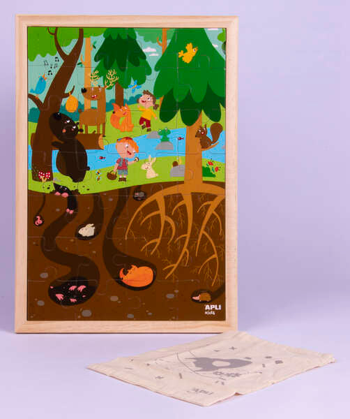 Apli Kids Puzle de Niveles el Bosque - 254x5x376 mm - Diseño Infantil y Colorido - Piezas Resistentes y Seguras - Mejora la Concentracion y la Percepcion Espacial - Bolsa de Algodon Organico Incluida 1 pieza(s)