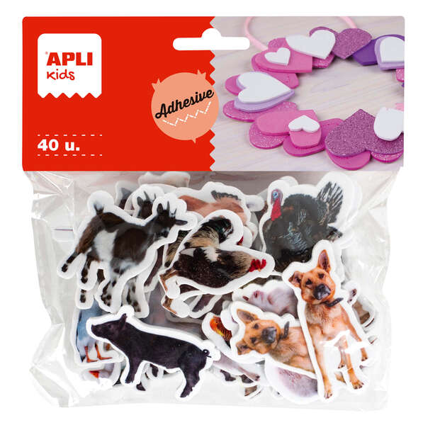 Apli Formas Goma Eva Adhesivas Animales de la Granja 40U - Faciles de Pegar - Variados Diseños - Ideal para Manualidades 5 pieza(s)