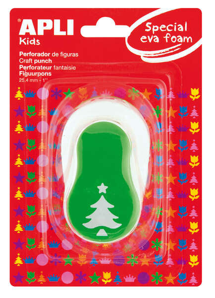 Apli Perforadora Árbol Navidad - Figura 25.4mm - Perfora Papel, Carton, Cartulina y Goma Eva de Hasta 2mm - Deposito de Restos - Doble Uso para Decoracion - Color Verde 1 pieza(s)