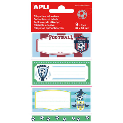 Apli Etiquetas Adhesivas Escolares Futbol - Tamaño 81x36mm - 9 Etiquetas por Bolsa - Adhesivo Permanente de Alta Calidad - Diseño Futbol 5 pieza(s)