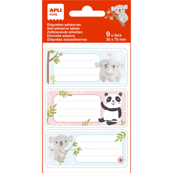 Apli Etiquetas Adhesivas Escolares Koala - Tamaño 81x36mm - 9 Etiquetas por Bolsa - Adhesivo Permanente de Alta Calidad - Color Blanco 5 pieza(s)