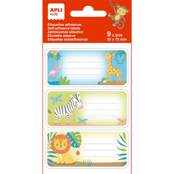 Apli Etiquetas Adhesivas Escolares Savana - Tamaño 81x36mm - Adhesivo Permanente de Alta Calidad - 3 Hojas con 9 Etiquetas (3 por Diseño) - Ideal para Marcar e Identificar - Color Blanco 5 pieza(s)