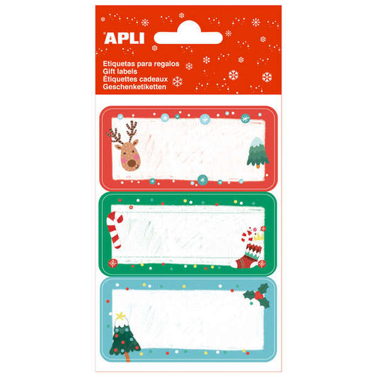 Apli Etiquetas Adhesivas Navideñas Muerdago - 9 Etiquetas Rectangulares con Cantos Redondeados - 3 Diseños Distintos - Adhesivo Permanente de Alta Calidad - Tematica Navideña - Color Rojo y Verde 5 pieza(s)