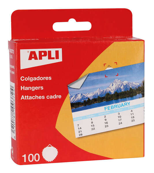 Apli Colgadores de Papel Engomado Redondos Ø 30mm - Borde en Estrella - Triangulo Metalico de Soporte - Adhesivo Blanco de Gran Resistencia - Color Blanco 1 pieza(s)