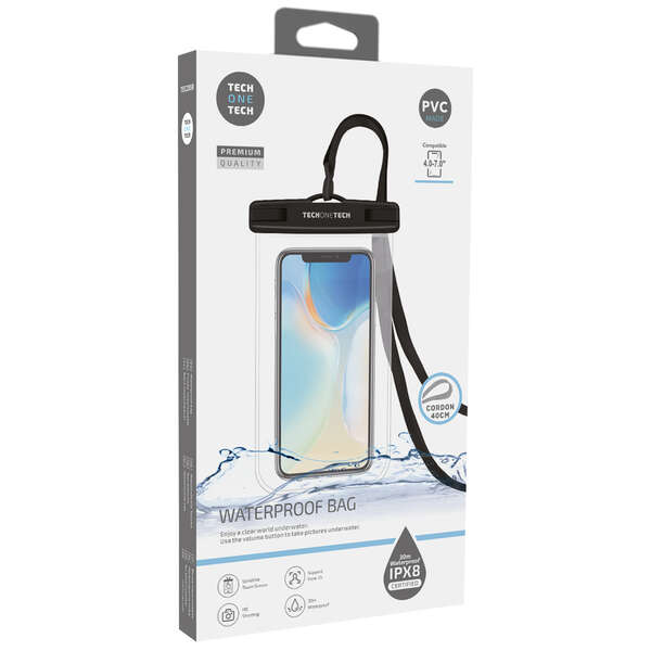 TechOneTech Funda Impermeable para Smartphone hasta 7" - Con Colgante - Resistencia IPX8 - Fabricada en PVC 1 pieza(s)