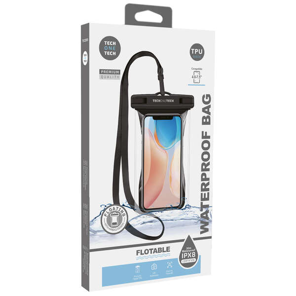 TechOneTech Funda Impermeable para Smartphone hasta 7.5" - Con Colgante - Resistencia IPX8 - Fabricada en TPU 1 pieza(s)