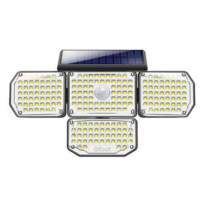 Elbat Foco Solar Cuadruple con Sensor LED 430lm - Sensor de Movimiento de 3 - 5m - Panel Solar Integrado 5.5V, 1.5W - Bateria 3.7V, 1200mAh - Angulo Iluminacion 360º 1 pieza(s)