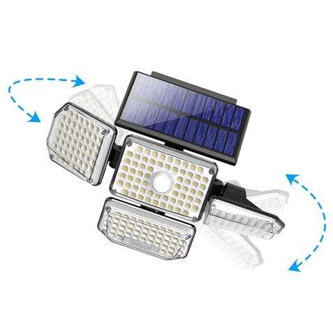 Elbat Foco Solar Cuadruple con Sensor LED 430lm - Sensor de Movimiento de 3 - 5m - Panel Solar Integrado 5.5V, 1.5W - Bateria 3.7V, 1200mAh - Angulo Iluminacion 360º 1 pieza(s)