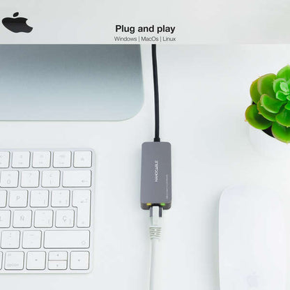 Nanocable Conversor USB-C 3.2 GEN1 Ethernet 2.5G 15cm - Color Gris 1 pieza(s)