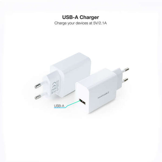 Nanocable - Cargador USB  5V/2.1A  Blanco