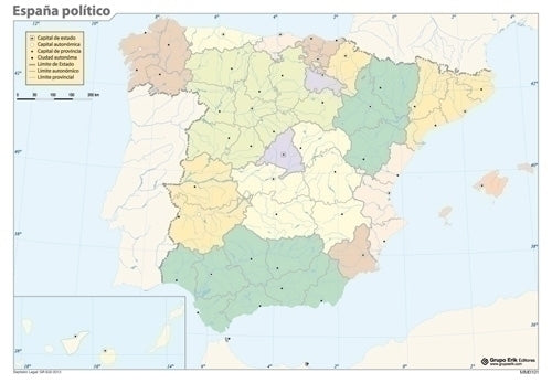 Grupo Erik - MAPA MUDO ERIK COLOR POLITICO ESPAÑA - Pack de 50 unidades