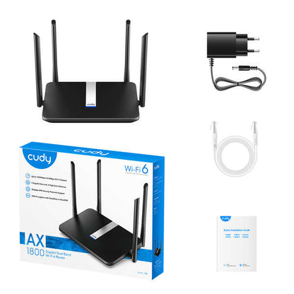 Cudy X6 Smart Router WiFi 6 AX1800 Doble Banda - 1x Puerto Wan 1000/100/10 Mbps y 4x Puertos Lan 1000/100/10 Mbps - 4 Antenas Externas 1 pieza(s)