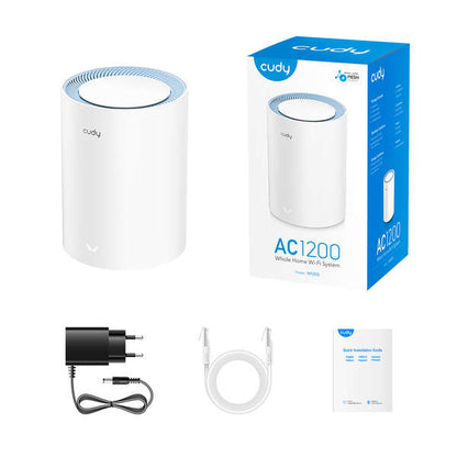 Cudy M1200 Sistema WiFi Mesh AC1200 Dual Band - 867Mbps en 5GHz, 300Mbps en 2,4GHz - 1x Puerto LAN 10/100Mbps, 1x Puerto WAN 10/100Mbps - 2 Antenas Internas 1 pieza(s)