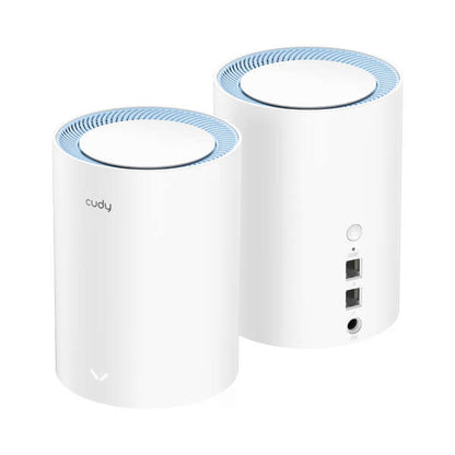 Cudy M1200 Pack de 2 Sistemas WiFi Mesh AC1200 Dual Band - 867Mbps en 5GHz, 300Mbps en 2,4GHz - 1x Puerto LAN 10/100Mbps, 1x Puerto WAN 10/100Mbps - 2 Antenas Internas 1 pieza(s)