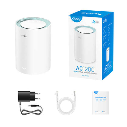 Cudy M1300 Sistema WiFi Mesh AC1200 Dual Band - 867Mbps en 5GHz, 300Mbps en 2,4GHz - 1x Puerto LAN 1000/100/10Mbps, 1x Puerto WAN 1000/100/10Mbps - 2 Antenas Internas 1 pieza(s)