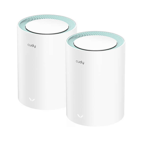 Cudy M1300 Pack de 2 Sistemas WiFi Mesh AC1200 Dual Band - 867Mbps en 5GHz, 300Mbps en 2,4GHz - 1x Puerto LAN 1000/100/10Mbps, 1x Puerto WAN 1000/100/10Mbps - 2 Antenas Internas 1 pieza(s)