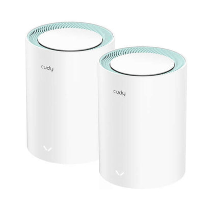 Cudy M1300 Pack de 2 Sistemas WiFi Mesh AC1200 Dual Band - 867Mbps en 5GHz, 300Mbps en 2,4GHz - 1x Puerto LAN 1000/100/10Mbps, 1x Puerto WAN 1000/100/10Mbps - 2 Antenas Internas 1 pieza(s)