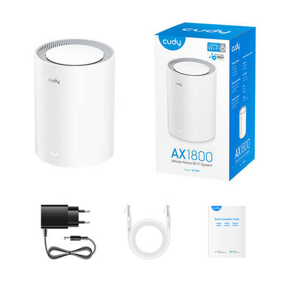 Cudy M1800 Sistema WiFi 6 Mesh AX1800 Dual Band - 1201Mbps en 5GHz, 574Mbps en 2,4GHz - 1x Puerto LAN 1000/100/10Mbps, 1x Puerto WAN 1000/100/10Mbps - 4 Antenas Internas 1 pieza(s)