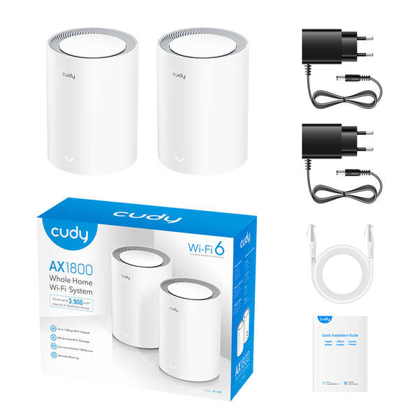 Cudy - M1800 2-pack Doble banda (2 4 GHz / 5 GHz) Wi-Fi 6 (802.11ax) Blanco 1 Interno