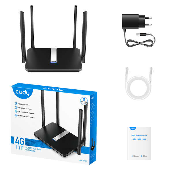 Cudy LT500 Router WiFi AC1200 4G LTE Doble Banda - 1x Puerto Wan 10/100Mbps y 3x Puertos Lan 10/100Mbps - 4 Antenas Externas 1 pieza(s)