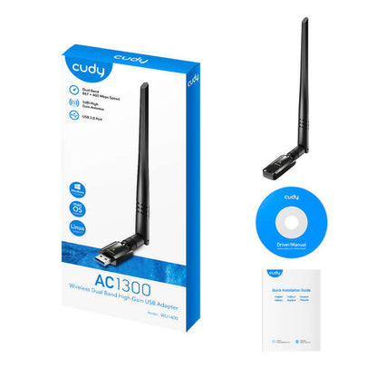 Cudy WU1400 Adaptador de Red USB 3.0 AC1300 Wi-Fi Doble Banda - Hasta 867Mbps en 5GHz - Antena de Alta Ganancia 1 pieza(s)