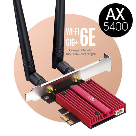 Cudy WE3000S Adaptador de Red PCI-e AX5400 WiFi 6E Tri-Banda - Bluetooth 5.2 - 2 Antenas Externas 1 pieza(s)