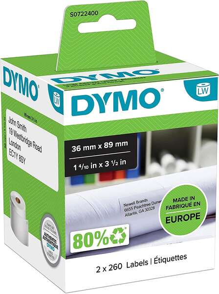 Dymo LW 99012 Etiquetas Originales de Direccion Grandes Autoadhesivas - 36x89mm - 520 Unidades - S0722400 Tintasmurcia.com